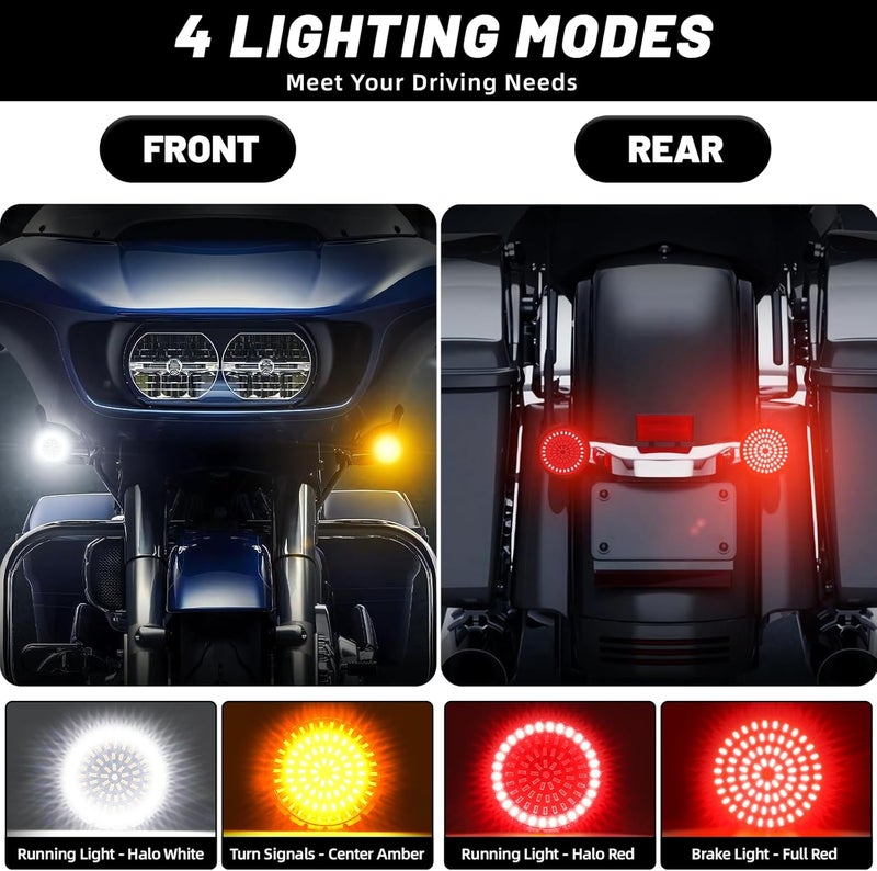 AEEAST 1157 LED Turn Signals, 81 LED Front Rear Blinkers Combo Bulbs 2" Bullet Housing w/4 Smoked Lenses Compatible with Harley Davidson Sportster Street Glide Road Glide Electra Glide Dyna - Image 3